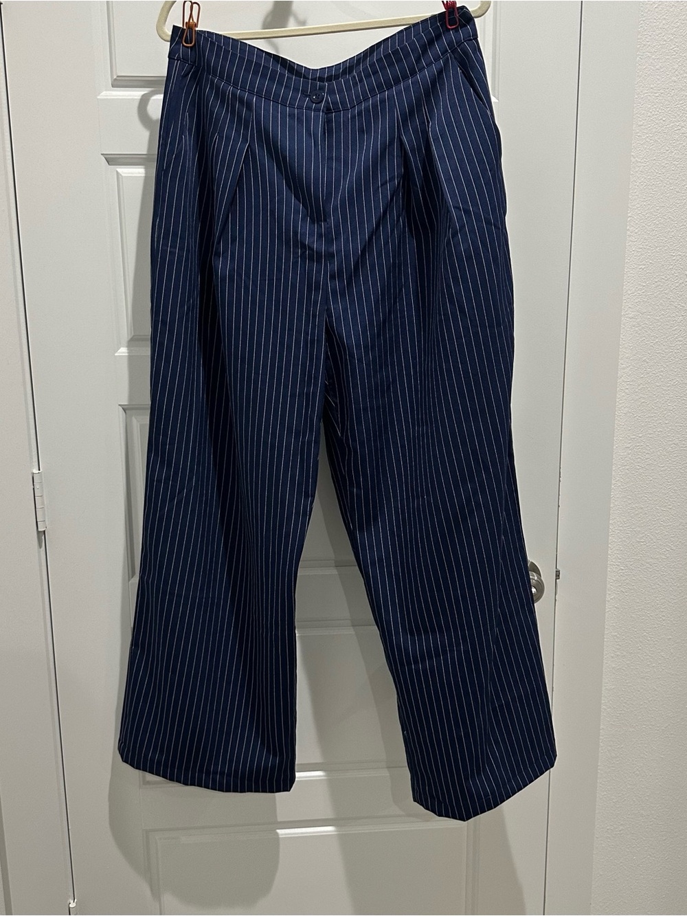 Commense Navy Pinstripe Wide Leg Trousers
